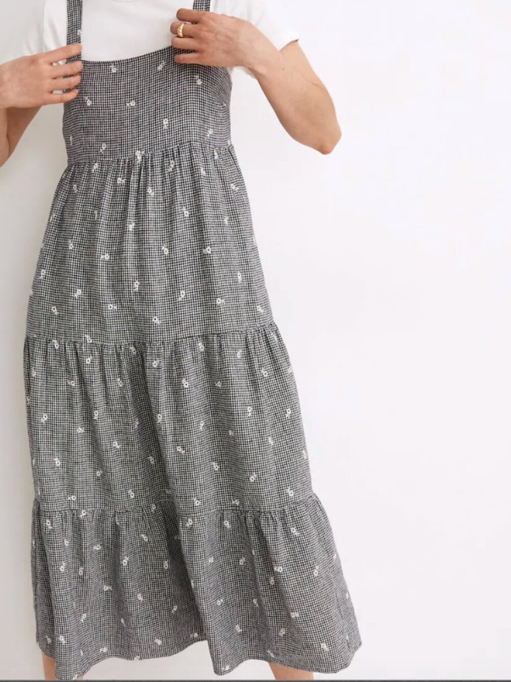 Madewell Embroidered Gingham Tiered Midi Dress Bengali Indigo XL